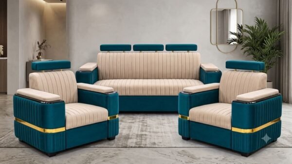 Blue & cream family sofa set