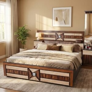 Boston Solid Wood Compact Sizes with multiple shape Bed in Teak Finish
